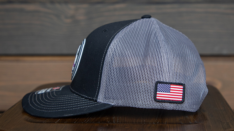Distressed trucker hat with custom BBQ patch 
