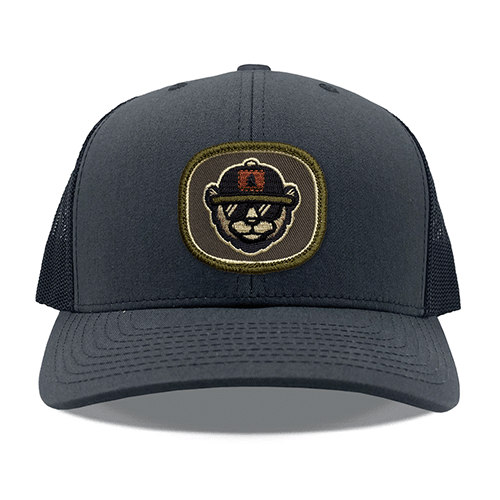 Yupoong 6606 Charcoal Black Bear Embroidered Patch Hats